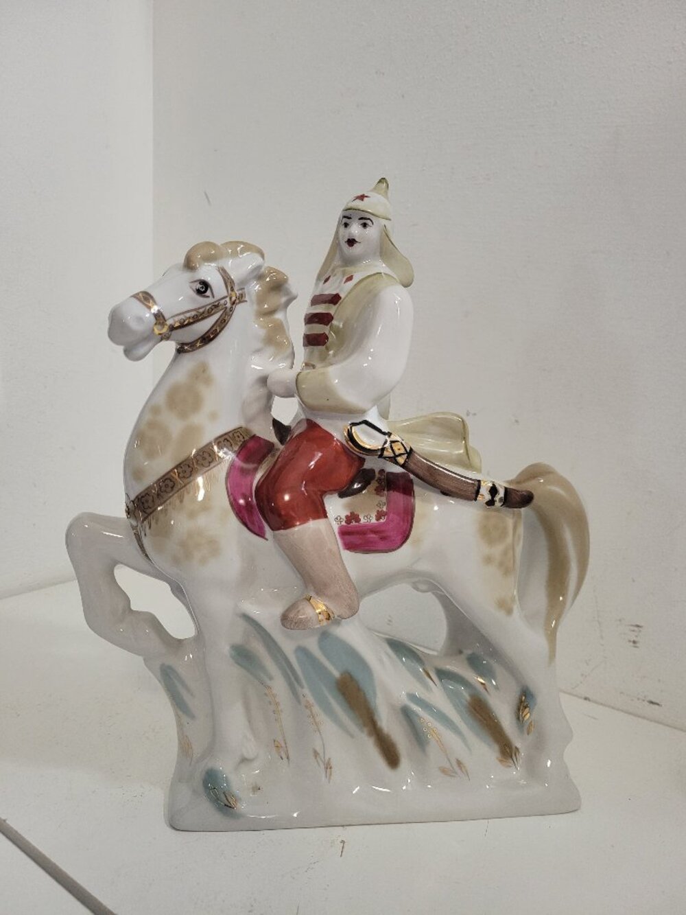 Vintage Soviet Porcelain Figurine Budyonny Horseman USSR 1950s Hand Painted Fine
